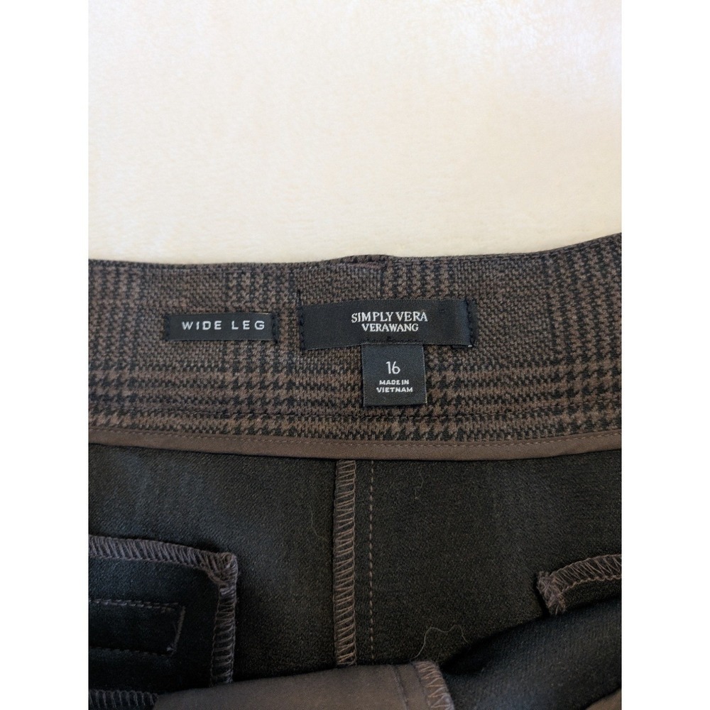 Simply Vera Vera Wang Wide Leg Houndstooth Slacks 16 Dress Pants Brown Black - Picture 2 of 10